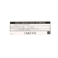 Genuine Toyota Engine Emmisions Information Label Avalon 1995-2005 11298-0A010 image