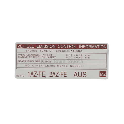 Genuine Toyota Engine Emmisions Information Label