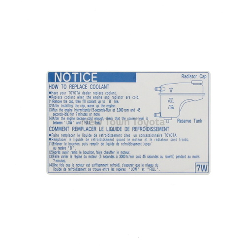 Genuine Toyota Engine Coolant Service InformationLabel Corolla 2007-2012