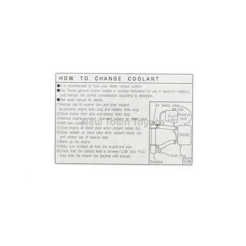 Genuine Toyota Engine Coolant Service Information Label Land Cruiser 200 2007-15